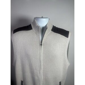 Chaps Full Zip Tan XL Sweater Vest Microsuede Shoulders Pockets Golf Grandpa